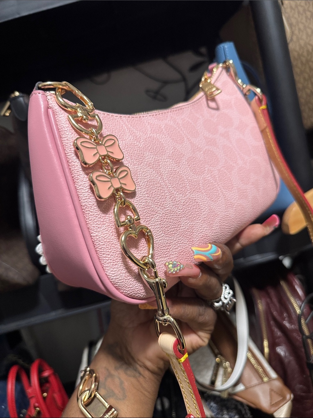 Coach Pink Mini Crossbody with Yellow & White Floral Appliqués - Picture 3 of 7